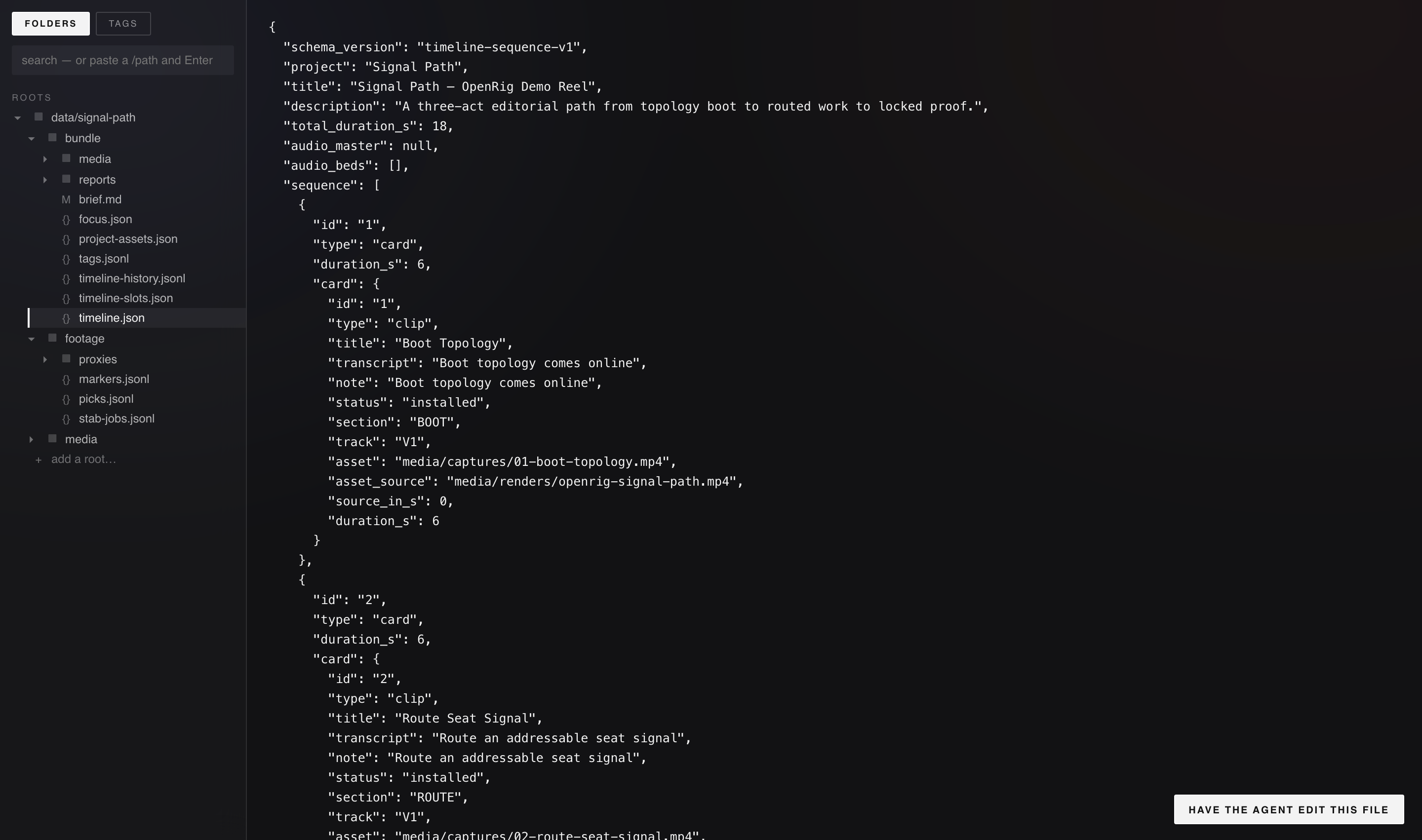 The Files everything-editor in LinkPix-dark: a roots + folder-tree rail on the left and a file preview on the right